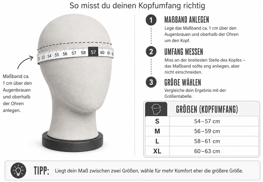 Größe ermitteln – Kopfumfang richtig messen